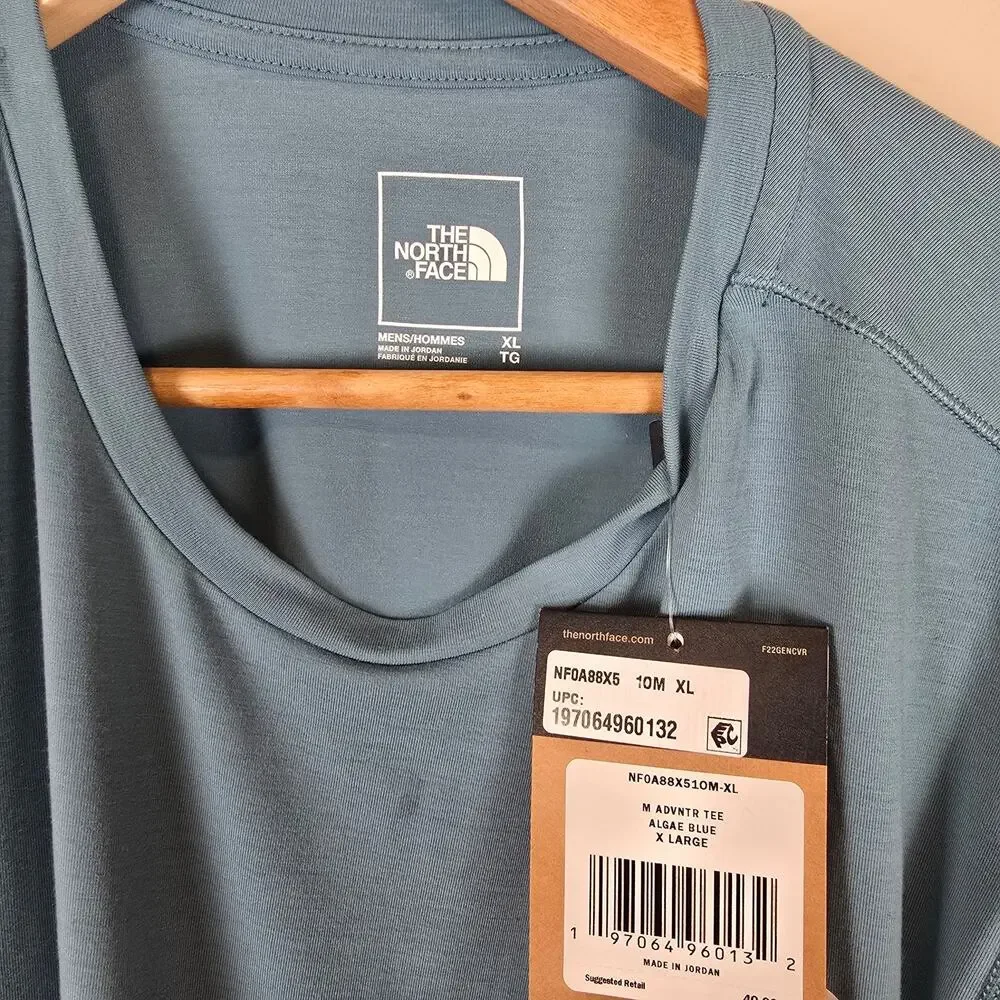 The North Face Mens Adventure Tee Size XL Algae Blue Short Sleeve Flash Dry